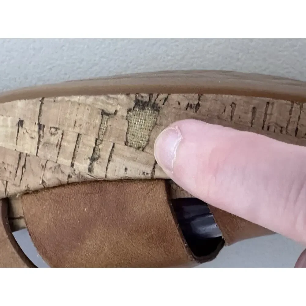 KORK-EASE Menzie Sandals Slide Women’s Beige Tan Leather Cork Wedge Strappy, 7